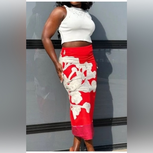 Zara Dresses & Skirts - Zara Floral Pencil Skirt Red White Print Midi Linen Blend NWT Size S